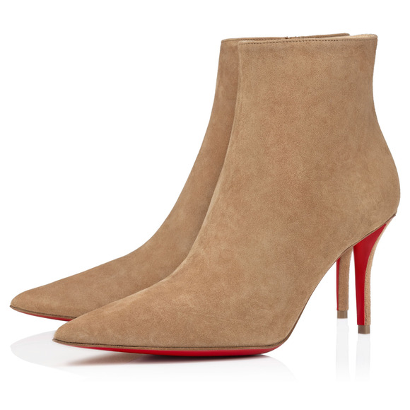 Christian Louboutin So Apostropha Booty 80 Beige Suede Short Ankle Heel Boot 40 - Picture 1 of 16